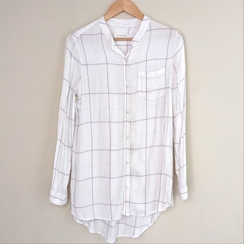 Treasure & Bond Button Down Windowpane Plaid Tunic - S